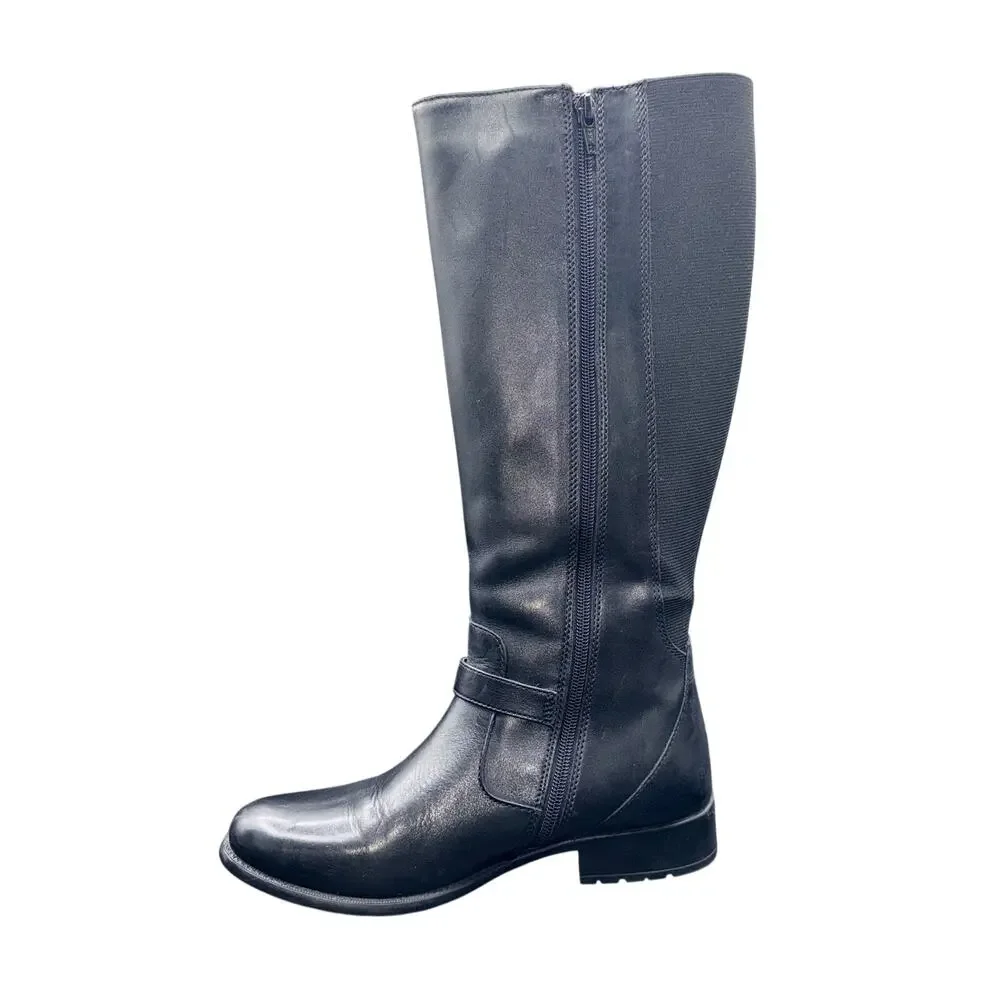 Clarks Women’s Black Leather Knee High Riding Boots Side Zip Size 9 M
